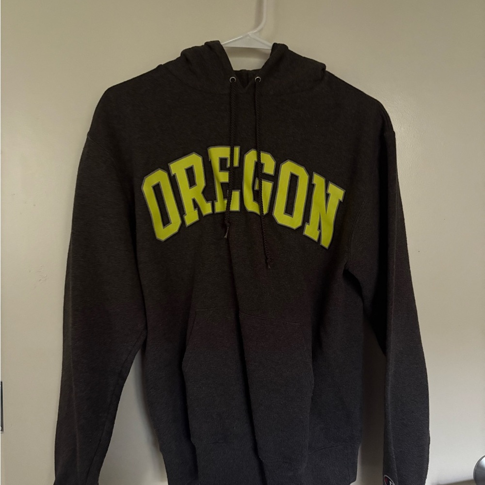 Oregon Champion Graphic Hoodie - Gray With Neon Green Oregon Logo